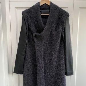 Line Knitwear Long Cardigan w Pleather Sleeves